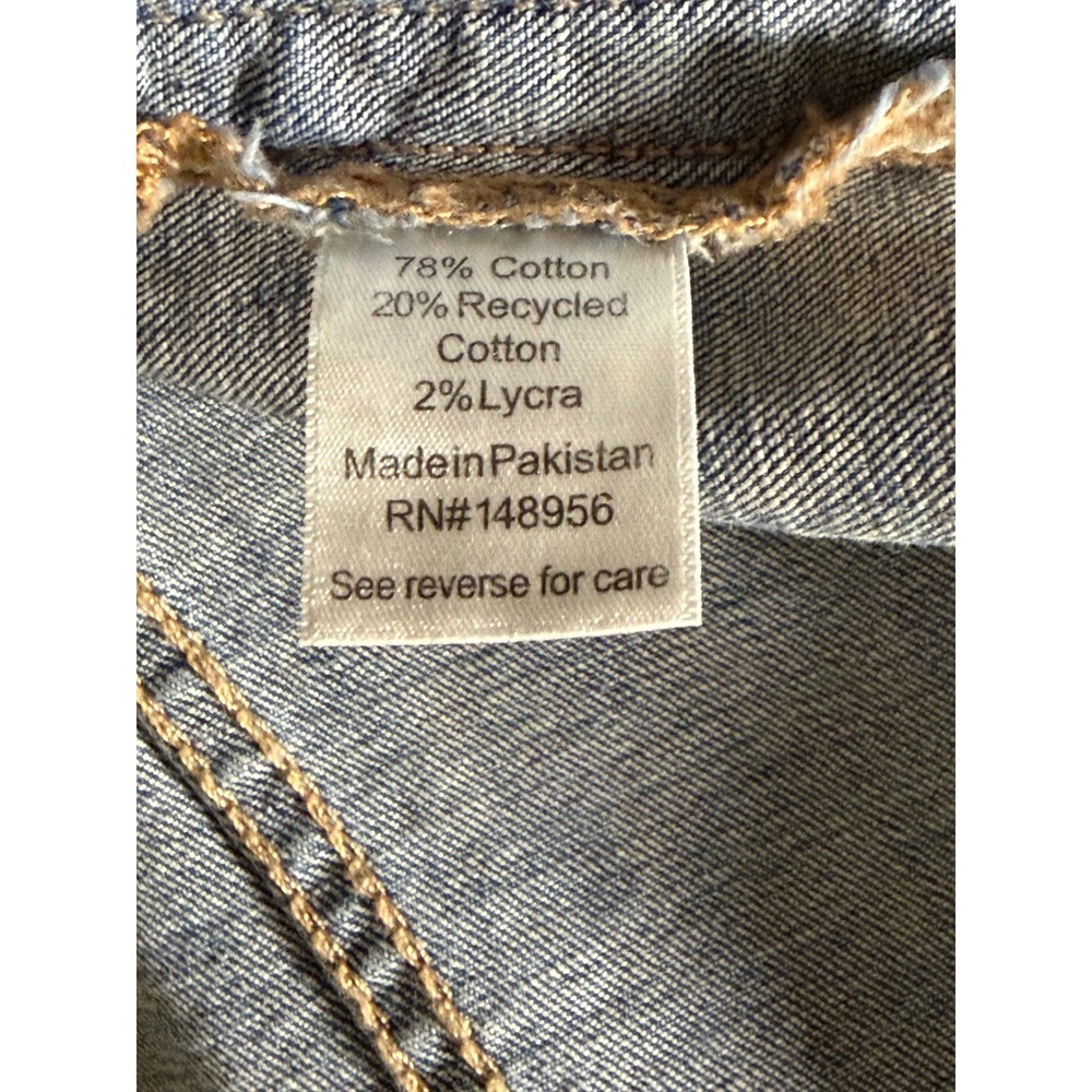 LC Lauren Conrad Blue Denim Jacket L Distressed Cotton Stretch Trucker Coat - Picture 6 of 7